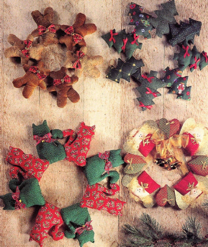 Vintage Sewing Patterns Calico Country Christmas Wreaths 5 Designs PDF Instant Digital Download Plush Trees Gingerbread Cat Angel Teddy