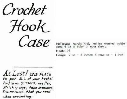 Vintage Crochet Pattern Crochet Hook Case Organizer PDF Instant Digital Download Hooks Needles Notions Folding Holder with Pocket