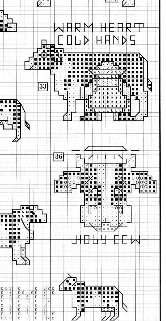 Vintage Cross Stitch Patterns Cute Mini Cow Motifs PDF Instant Digital Download Embroidery 30 Kitsch Quirky Humorous Designs A1