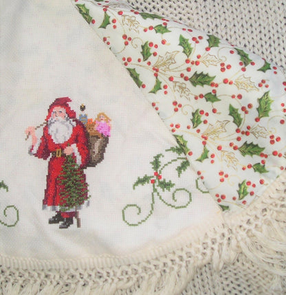 Vintage Cross Stitch Pattern Heirloom Santa Christmas Tree Skirt PDF Instant Digital Download Old World St Nick Holly Scrolls Design