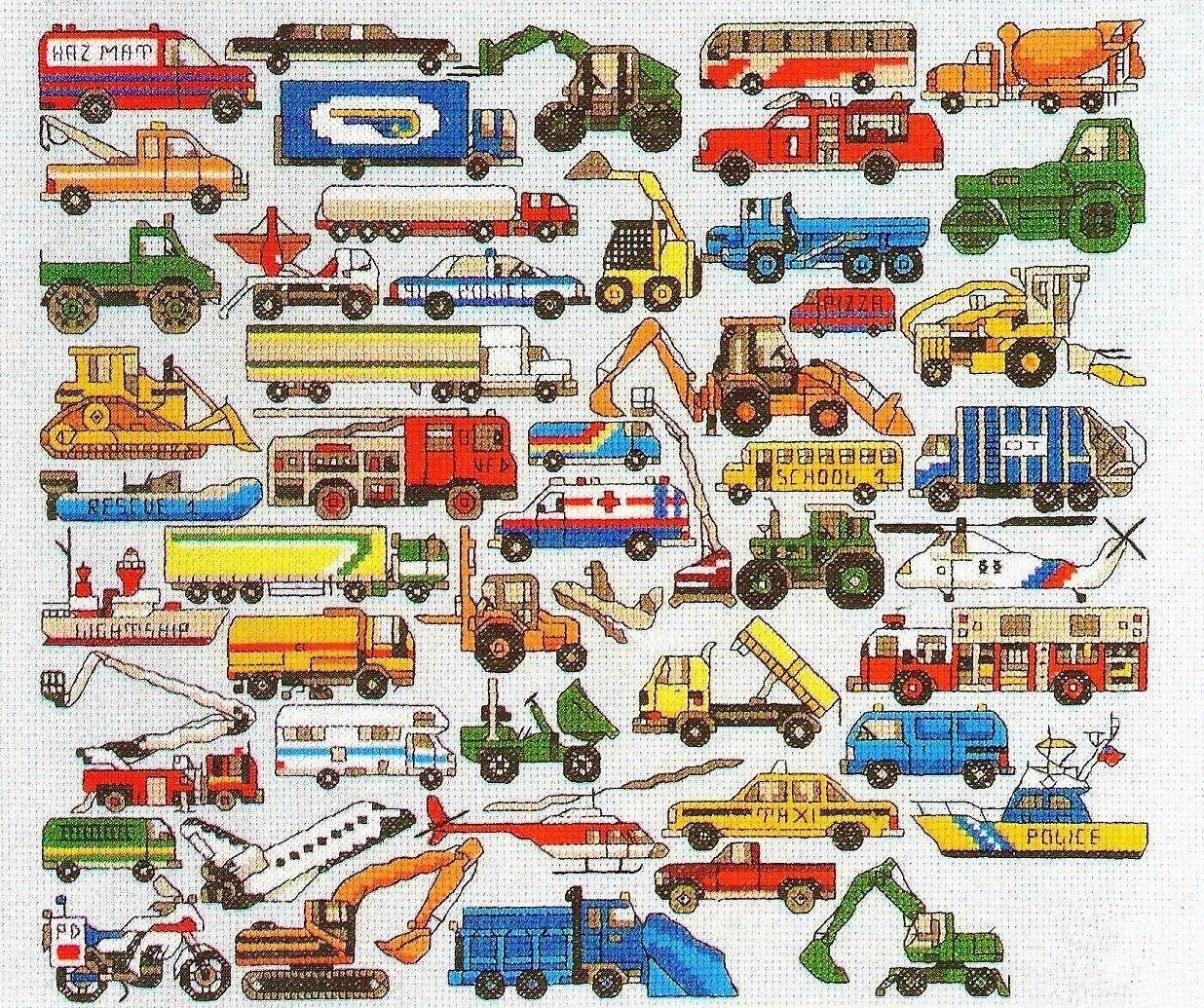 Vintage Cross Stitch Patterns Mini Work Vehicles Motifs PDF Instant Digital Download Embroidery 50 Trucks Machines Boats Planes Designs A1