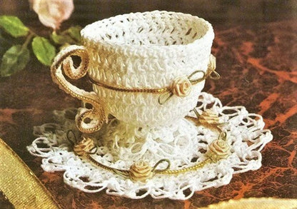 Vintage Crochet Pattern 2" Miniature Mini Teacup Saucer Set PDF Instant Digital Download Mini Fancy Dainty Demitasse Tea Cup Roses