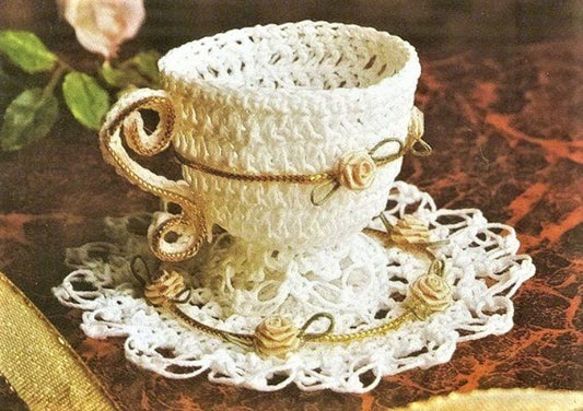 Vintage Crochet Pattern 2" Miniature Mini Teacup Saucer Set PDF Instant Digital Download Mini Fancy Dainty Demitasse Tea Cup Roses