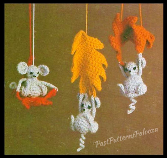 Vintage Crochet Pattern 3" Autumn Leaf Country Mice Amigurumi PDF Instant Digital Download Three Mouseketeers Mobile Mouse or Soft Toys