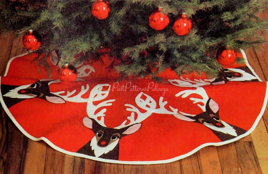 Vintage Sewing Pattern 36" Reindeer Christmas Tree Skirt PDF Felt Fabric PDF Instant Digital Download Quick Easy Fun Applique