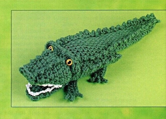 Vintage Crochet Pattern 14" Alligator Crocodile Hand Puppet Amigurumi Toy PDF Instant Digital Download Realistic Animal Puppet 10 Ply