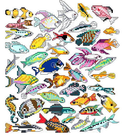 Vintage Cross Stitch Patterns Tropical Fish Motifs PDF Instant Digital Download Embroidery Exotic Marine Reef Fish Designs