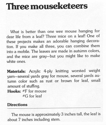 Vintage Crochet Pattern 3" Autumn Leaf Country Mice Amigurumi PDF Instant Digital Download Three Mouseketeers Mobile Mouse or Soft Toys