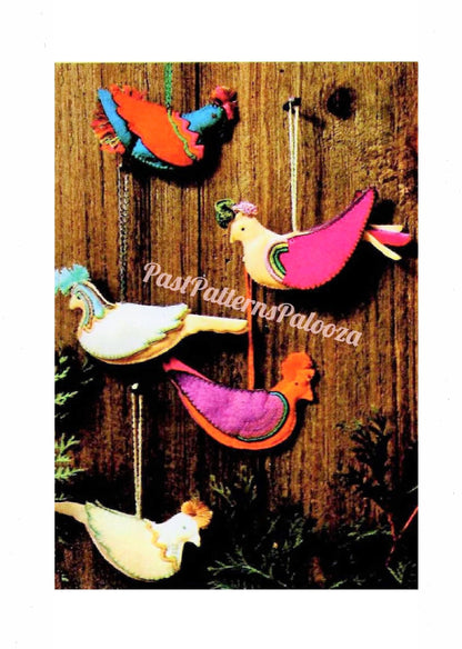 Vintage Sewing Pattern 5" Felt Christmas Bird Ornaments Plumed Partridges PDF Instant Digital Download Cute Retro Tree Trim 5 Designs