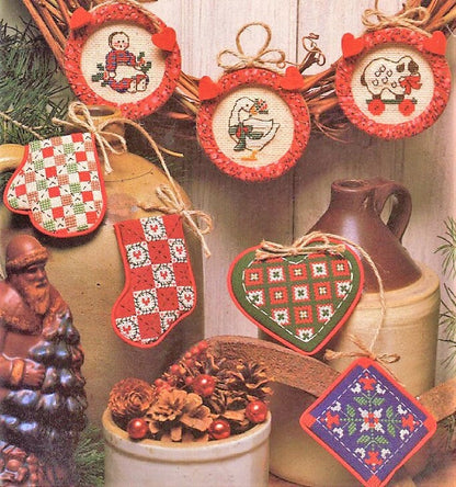 Vintage Cross Stitch Pattern 2-4" Mini Country Christmas Ornaments PDF Instant Digital Download 10 Primitive Folk Art Designs