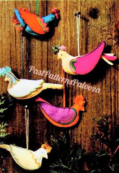 Vintage Sewing Pattern 5" Felt Christmas Bird Ornaments Plumed Partridges PDF Instant Digital Download Cute Retro Tree Trim 5 Designs