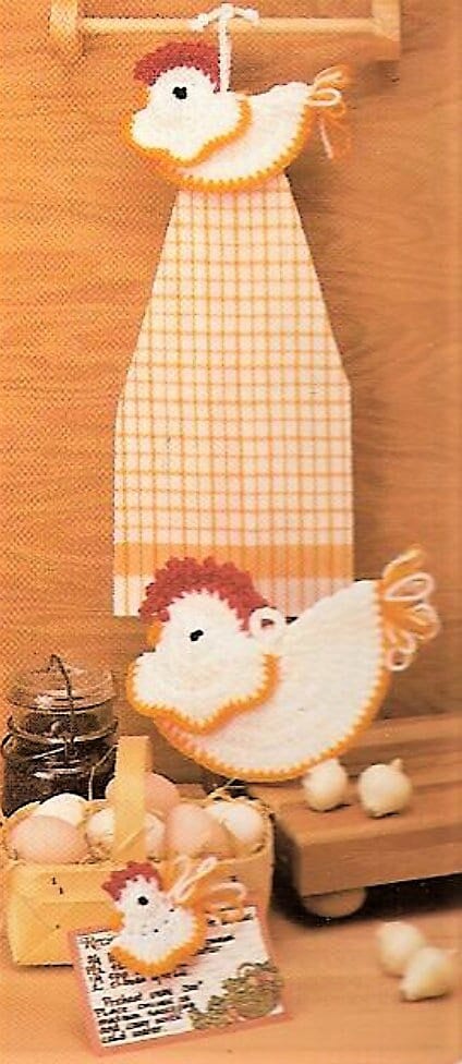 Vintage Crochet Pattern Country Chicken Sheep Lamb Kitchen Sets PDF Instant Digital Download Towel Holder Potholders Pot Holders 10 Ply