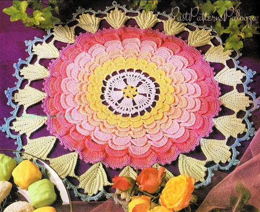 Vintage Crochet Pattern 15" Springtime Flower Spring Easter Doily Centerpiece Mat PDF Instant Digital Download Table Decor Cotton Thread