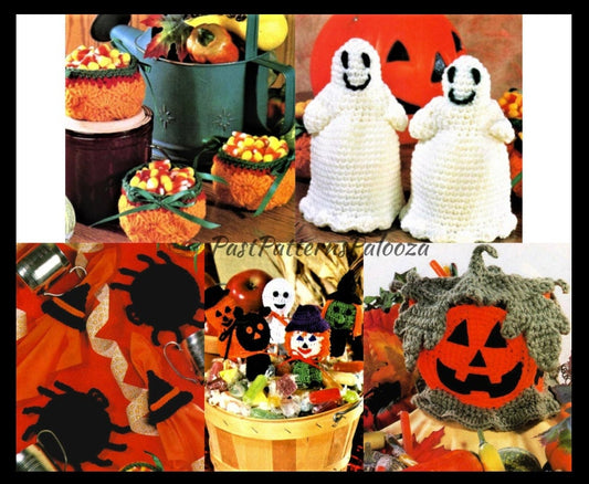 Vintage Crochet Patterns Halloween Party Decor and Favors PDF Instant Download Lollipop Covers Pumpkin Candy Dish Small Baskets Table Decor