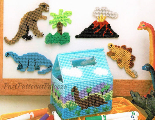 Vintage Plastic Canvas Dinosaurs Playset with Carry Case PDF Instant Digital Download Dinos Pretend Play Toy Educational 7 Mesh