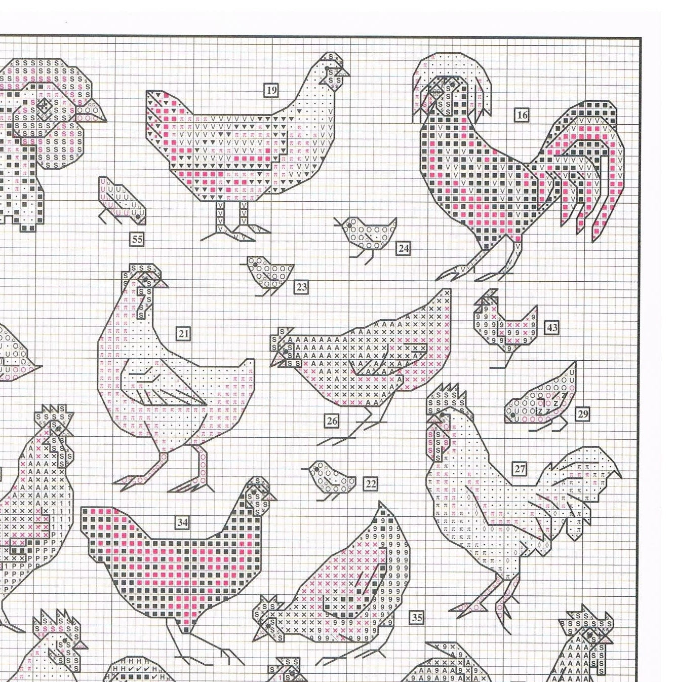 Vintage Cross Stitch Patterns Mini Chickens Motifs PDF Instant Digital Download Embroidery 59 Hen Rooster Farm Fowl Designs A1