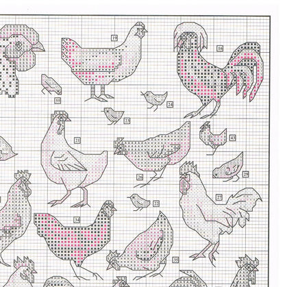 Vintage Cross Stitch Patterns Mini Chickens Motifs PDF Instant Digital Download Embroidery 59 Hen Rooster Farm Fowl Designs A1