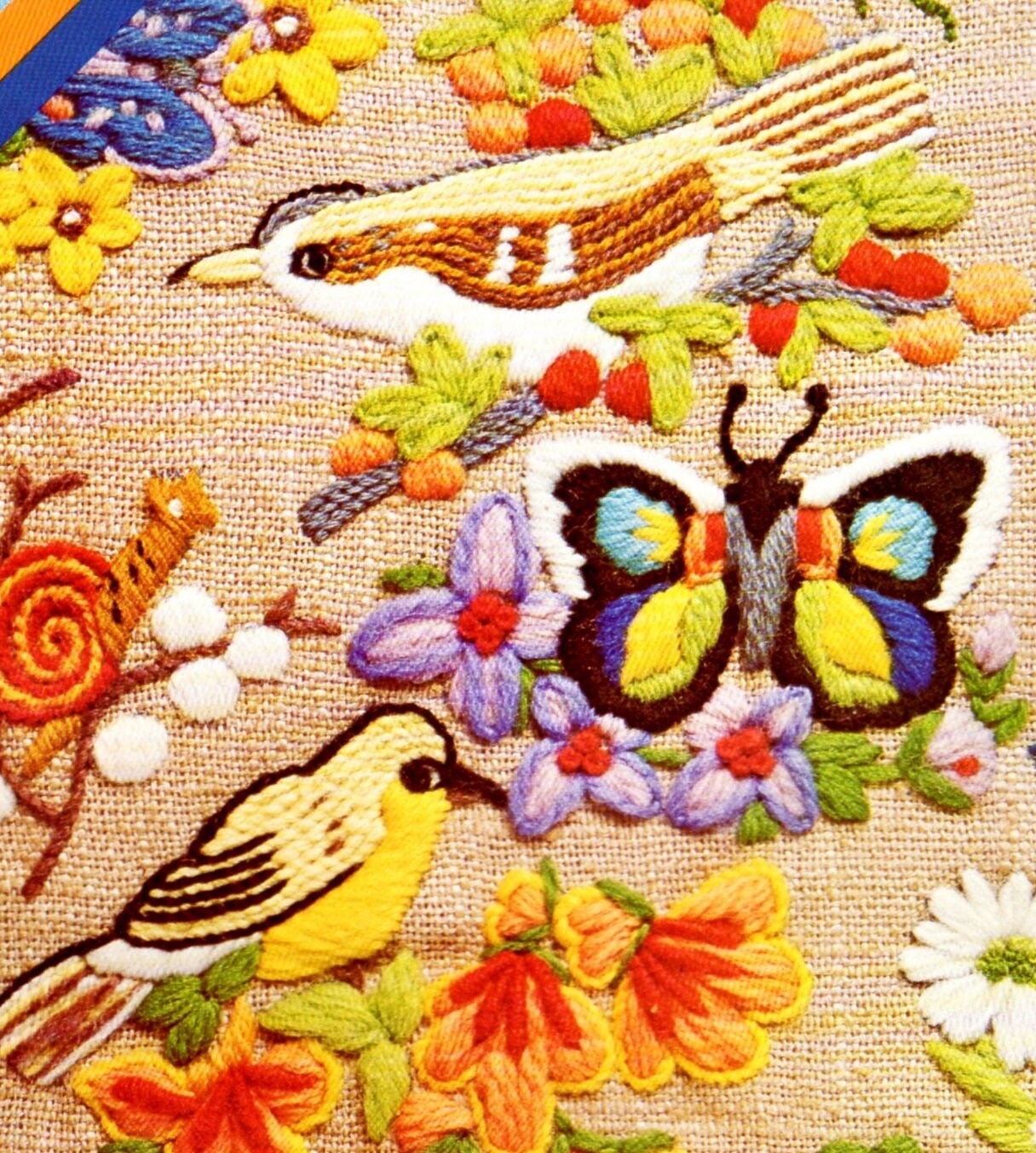 PDF Vintage Crewel Embroidery Pattern Spring Garden Animals Flower Blossoms Birds Bugs Needlepoint Stitchery Instant Digital Download