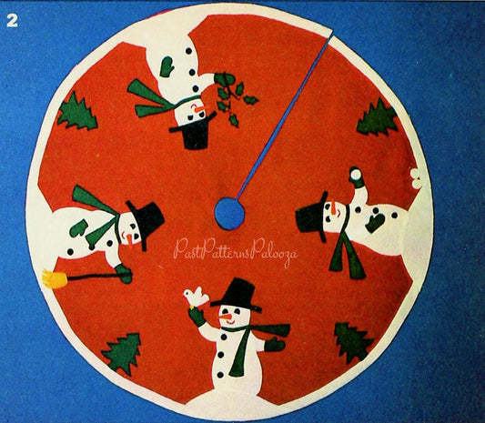 Vintage Sewing Pattern 44" Snowman Christmas Tree Skirt PDF Felt Fabric PDF Instant Digital Download Quick Easy Fun Applique