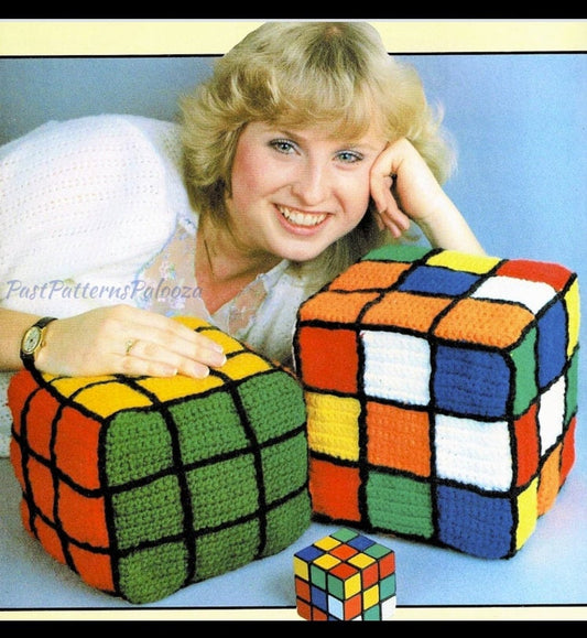 Vintage Crochet Pattern 8" Rubik's Cube Square Puzzle Pillow or Toy PDF Instant Digital Download Retro 1980s Plush Novelty Amigurumi 4 Ply