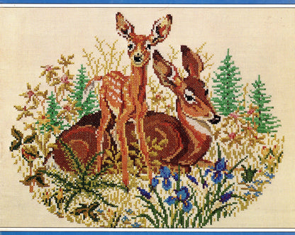 Vintage Cross Stitch Pattern Woodland Deer Family Stag Buck Doe Fawn PDF Instant Digital Download Embroidery Needlepoint Forest Animals 1942