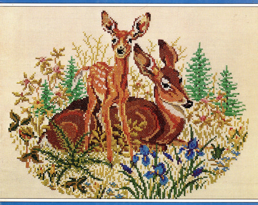 Vintage Cross Stitch Pattern Woodland Deer Family Stag Buck Doe Fawn PDF Instant Digital Download Embroidery Needlepoint Forest Animals 1942