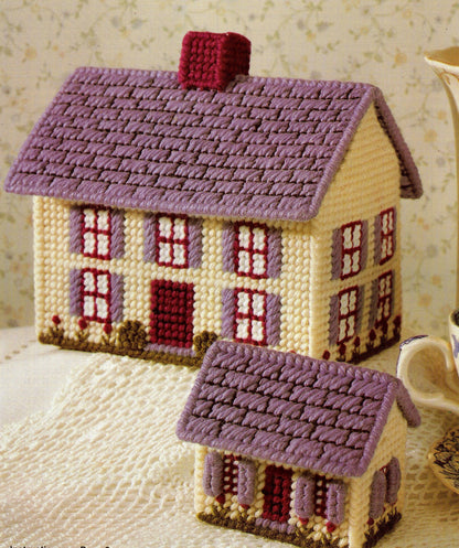 Vintage Plastic Canvas English Cottages Houses Patterns PDF Instant Digital Download 9 Designs Recipe Holders Potpourri Containers 7 Mesh