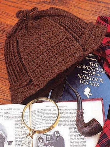 Vintage Crochet Pattern Deer Stalker Sherlock Holmes Hat Hunter Cap with Earflaps Instant Digital Download Deerstalker Hat 10 Ply