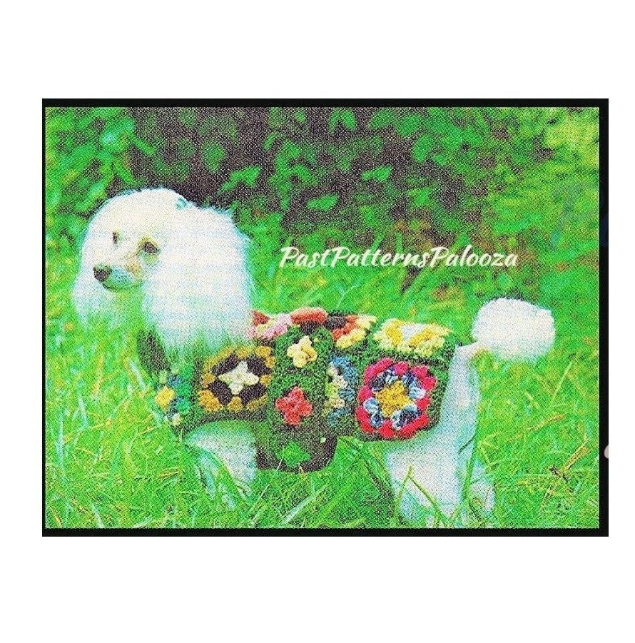 Vintage Crochet Pattern Traditional Granny Square Belted Dog Sweater Coat PDF Instant Download Small Medium Large Sizes 4 Ply