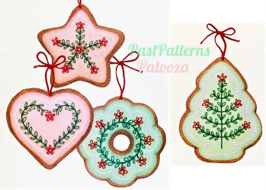 Vintage Sewing Pattern Frosted Sugar Cookies Felt Christmas Tree Ornaments PDF Instant Digital Download Embroidered Gingerbread Tree Decor