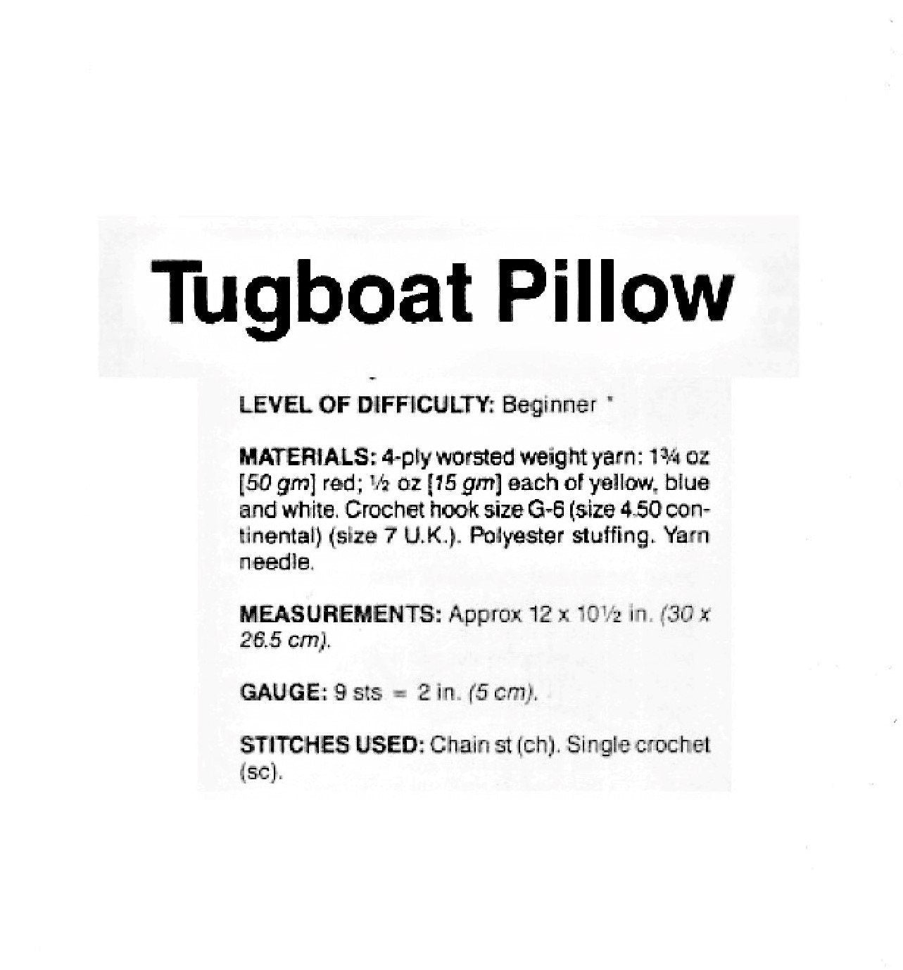 Vintage Crochet Pattern 12" Tugboat Boat Soft Toy or Pillow Cushion PDF Instant Digital Download Plush Steamboat 10 Ply