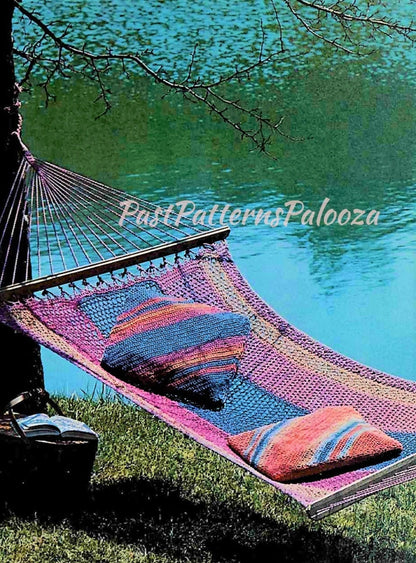 Vintage Crochet Pattern Large Hammock Swing & Pillows Set PDF Instant Digital Download Indoor Outdoor Boho Patio Backyard Seine Twine Swing