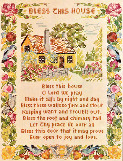 Vintage Cross Stitch Pattern Bless This House Prayer PDF Instant Digital Download Embroidery Needlepoint Home Blessings 12x14
