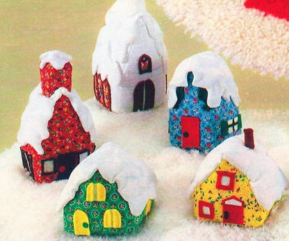 PDF Vintage Sewing Pattern Stuffed Snowy Calico Fabric Christmas Village Instant Digital Download 1970s Plush Winter Town Houses Church