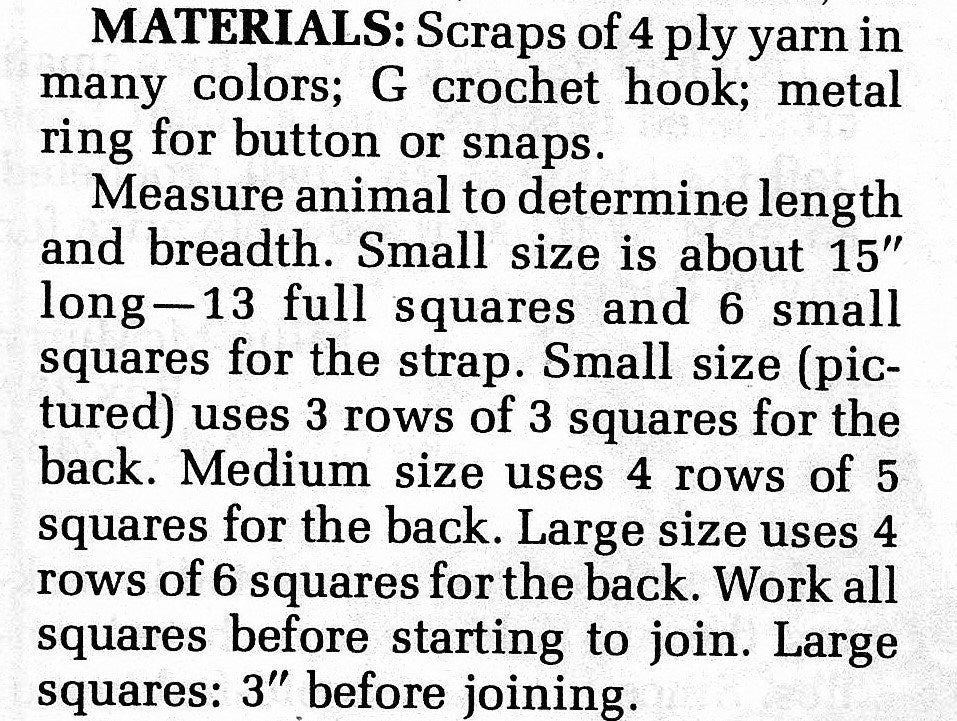 Vintage Crochet Pattern Traditional Granny Square Belted Dog Sweater Coat PDF Instant Download Small Medium Large Sizes 4 Ply