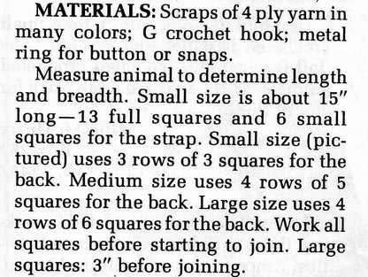 Vintage Crochet Pattern Traditional Granny Square Belted Dog Sweater Coat PDF Instant Download Small Medium Large Sizes 4 Ply