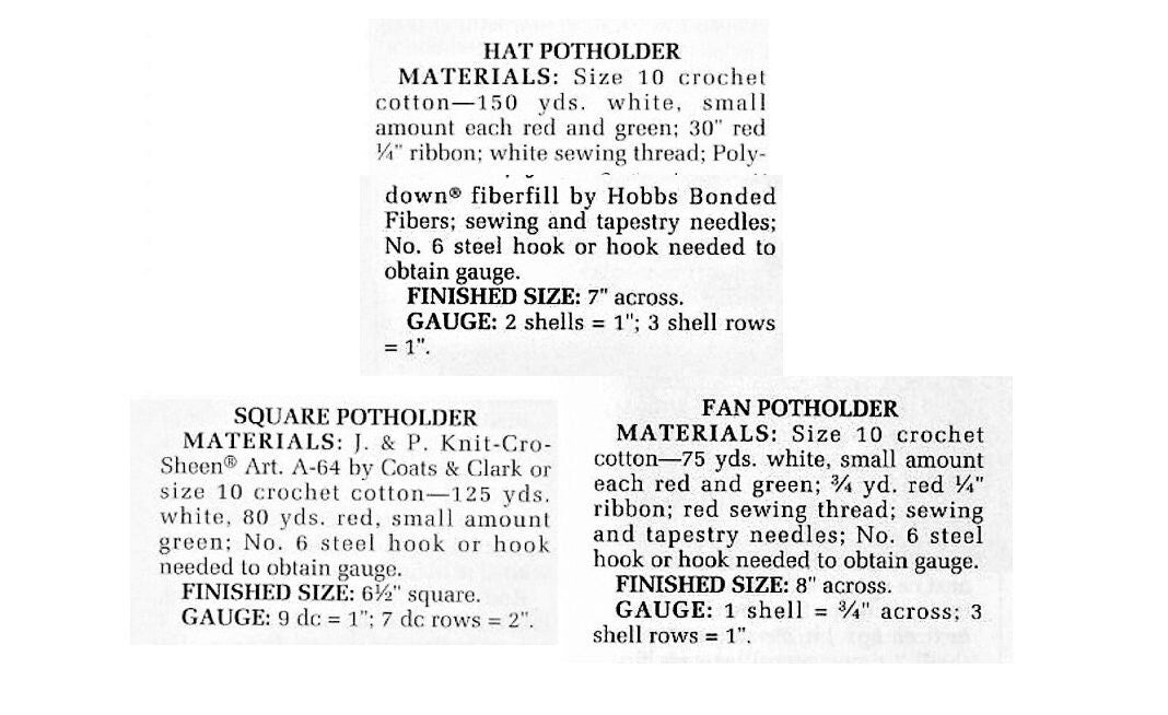 Vintage Crochet Pattern Pretty Victorian Potholders PDF Instant Digital Download Lacy Fan Hat Square Rose Cotton Thread 3 Designs