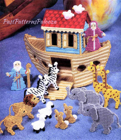 Vintage Plastic Canvas Pattern Noahs Ark Toy Play Set or Centerpiece Display PDF Instant Digital Download 7 Mesh