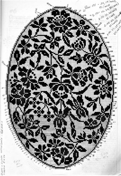 Vintage Filet Crochet Pattern Large 33" Flower Bouquet Doily Centerpiece Oval Table Mat PDF Instant Digital Download Net Stitch Springtime
