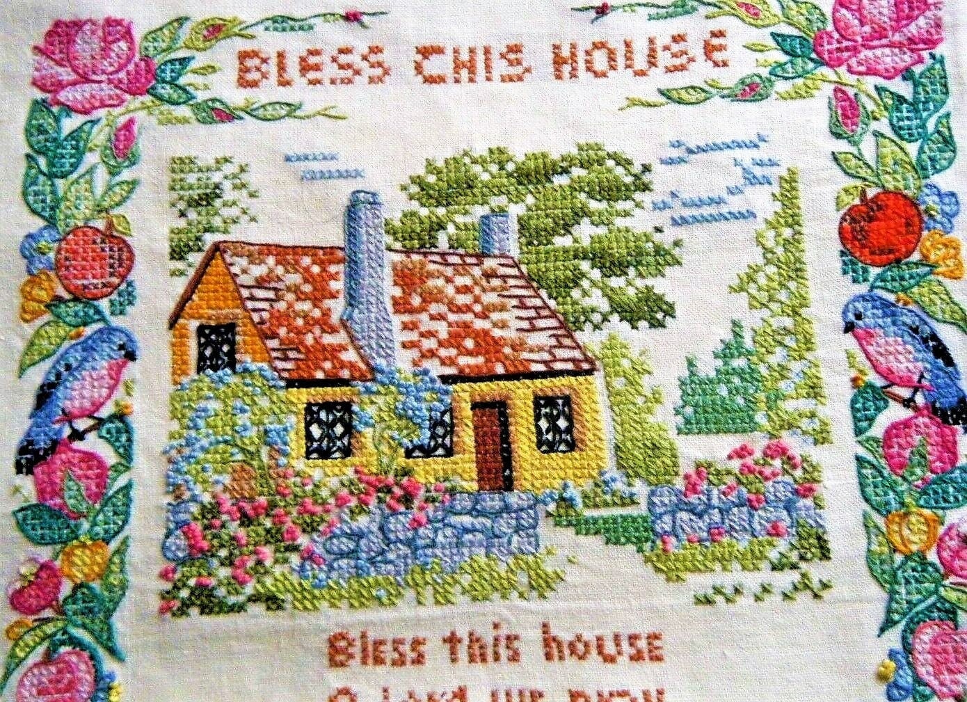 Vintage Cross Stitch Pattern Bless This House Prayer PDF Instant Digital Download Embroidery Needlepoint Home Blessings 12x14