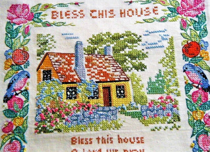 Vintage Cross Stitch Pattern Bless This House Prayer PDF Instant Digital Download Embroidery Needlepoint Home Blessings 12x14