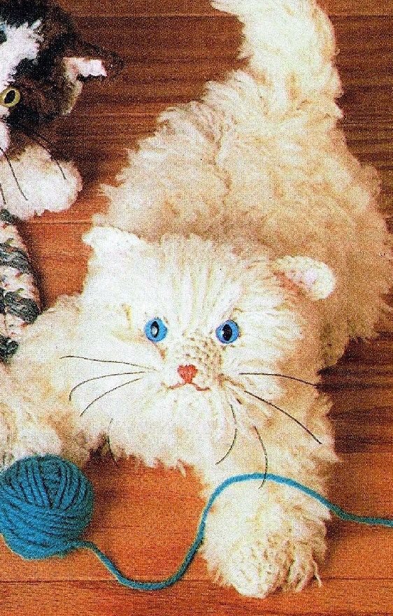 Vintage Crochet Pattern Three 7" Fluffy Kittens Amigurumi PDF Instant Digital Download Realistic Long Haired Kitty Cat Plush 10 Ply