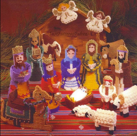 Vintage Plastic Canvas Patterns Christmas Nativity Set Figures Animals PDF Instant Digital Download Holiday Centerpiece 7 Count