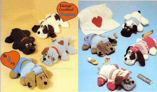 Vintage Crochet Pattern Large 18" Pound Puppies , Clothing and Accessories PDF Instant Digital Download Puppy Dog Amigurumi Soft Toys 4 Ply