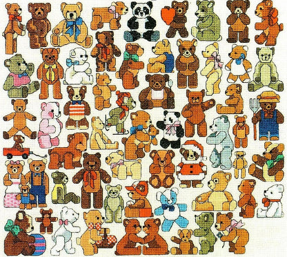 Vintage Cross Stitch Patterns Tons 'O Teddy Bears Motifs PDF Instant Digital Download Embroidery Mini Cute Toy Bear 57 Designs A1