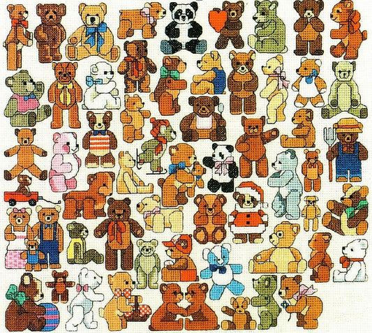 Vintage Cross Stitch Patterns Tons 'O Teddy Bears Motifs PDF Instant Digital Download Embroidery Mini Cute Toy Bear 57 Designs A1