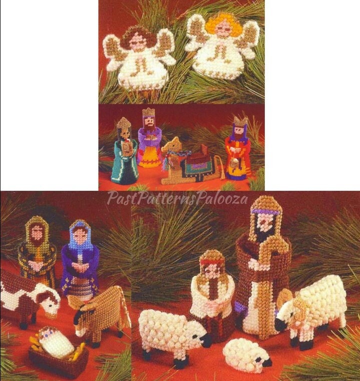 Vintage Plastic Canvas Patterns Christmas Nativity Set Figures Animals PDF Instant Digital Download Holiday Centerpiece 7 Count