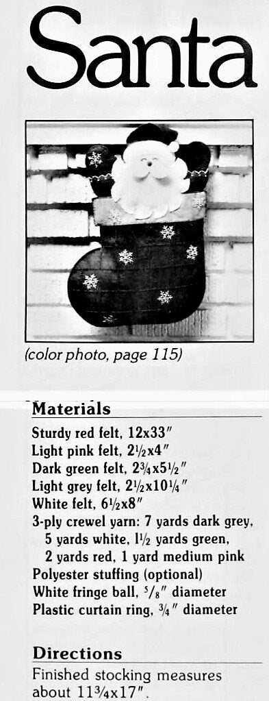 Vintage Christmas Sewing Pattern 17" Felt Santa Stocking PDF Instant Digital Download Goin' Down The Chimney Design