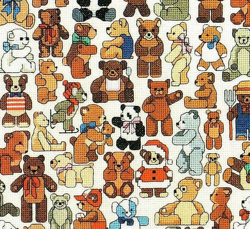 Vintage Cross Stitch Patterns Tons 'O Teddy Bears Motifs PDF Instant Digital Download Embroidery Mini Cute Toy Bear 57 Designs A1