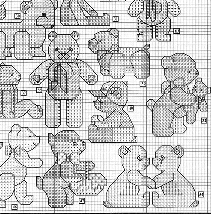 Vintage Cross Stitch Patterns Tons 'O Teddy Bears Motifs PDF Instant Digital Download Embroidery Mini Cute Toy Bear 57 Designs A1